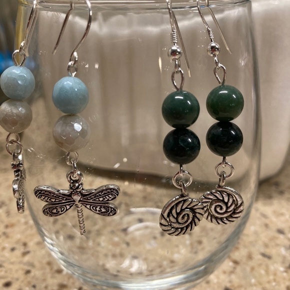 𝅺DANGLE Earrings Amazonite Beads and Dragonfly Charms - Picture 9 of 9
